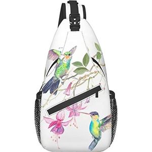 874 Sling Bag Tropische Roze Bloem Kolibrie Lente Sling Borst Tas Unisex Casual Dagrugzak Duurzame Schouder Crossbody Tas Voor Outdoor Sport Camping Dagelijks Uitje, Heuptas 1044, 9X19X39cm