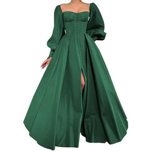 WSEYU Satijnen bruidsmeisjesjurk voor dames, met split, galajurken, plooien, cocktailjurk, grote maten, Donkergroen, 32