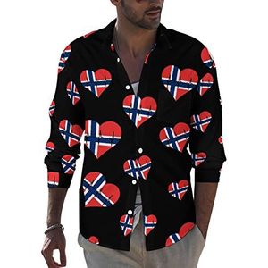 Love Norway Heartbeat herenoverhemd met lange mouwen, casual strandtops met zak, normale pasvorm