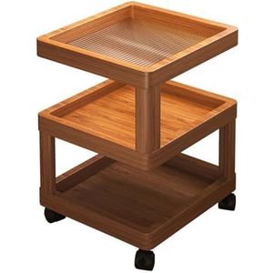 Houten nachtkastje, 3 lagen moderne nachtkastje met wielen, Accent nachtkastje met opbergrek, vloeropbergcabine voor woonkamer slaapkamer entree, dik glazen aanrecht 30 cm