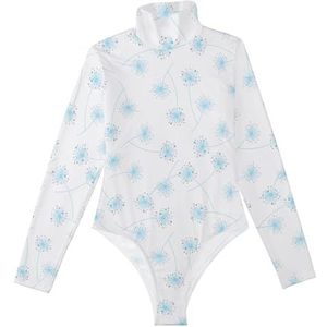 LI ZHI XIN Bodysuits voor dames, lange mouwen, eendelige jumpsuit met hoge hals, coltrui, turnpakje, top voor meisjes, dans, workout, fitness, bodysuit met blauw bloemenpatroon, Meerkleurig, S