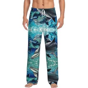 Dolphins Lange loungewear voor heren, nachtkleding, pyjamabroek, nachtkleding met zakken en trekkoord, Wit, S