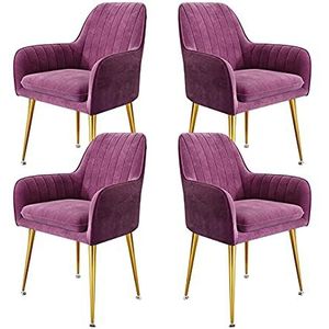 GEIRONV Dining stoelen set van 4, for woonkamer slaapkamer keuken stoelen fluwelen stoel en rugleuningen met metalen benen make-up stoel Eetstoelen (Color : Purple)