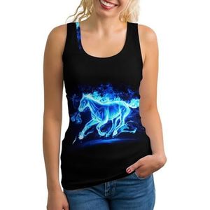 Blue Fire Flaming Horse Lichtgewicht Tank Top voor Vrouwen Mouwloze Workout Tops Yoga Racerback Running Shirts M