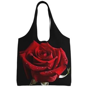 YNCATXZ Rode Rose Zwarte Achtergrond Canvas Tote Bag Voor Vrouwen Esthetische Boodschappentassen Schoudertas Herbruikbare Boodschappentassen, Zwart, Eén maat