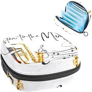 Maandverband Opbergtas, Menstruatiecup Pouch Tampon Bag, Menstruatie Pads Houder Organizer voor Vrouwen Meisjes, Luister naar de Muziek Piano Viool Saxofoon