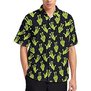Aliens Hands Heren Print Shirt Regular-Fit Korte Mouw T-shirts Button Down Hawaiiaanse Tops S