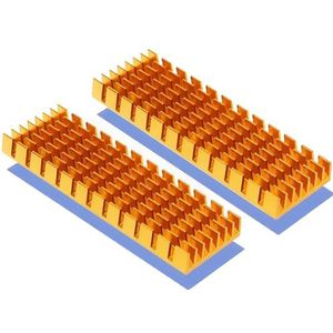 M.2 SSD-koellichaam met warmtegeleidende kleeffolie tegen thermisch doorlopen koellichaam CPU-IC-chip-printplaat voor led-versterker aluminium 70 mm × 22 mm × 6 mm (2 stuks, goud)