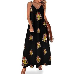 Barbados nationaal embleem dames sling maxi-jurken V-hals casual mouwloze verstelbare riem sexy lange jurk