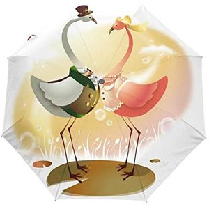 Mooie Flamingo Crane Automatische Paraplu Winddicht Opvouwbare Paraplus Auto Open Sluiten voor Meisjes Jongens Vrouwen, Patroon, M