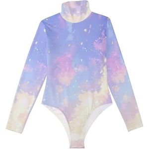 LI ZHI XIN Bodysuits voor dames, lange mouwen, eendelige jumpsuit met hoge hals, coltrui, turnpakje, top voor meisjes, dans, workout, fitness, bodysuit, sterrenhemel, Meerkleurig, S