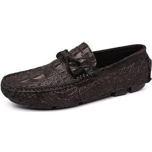 Loafers for heren Effen kleur krokodillenprint Rijstijl Loafer Nubuckleer Platte hak Antislip Klassiek Mode Instapper (Color : Black, Size : 41 EU)