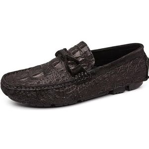 Loafers for heren Effen kleur krokodillenprint Rijstijl Loafer Nubuckleer Platte hak Antislip Klassiek Mode Instapper (Color : Black, Size : 41 EU)