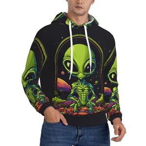Jkkghll Groene Alien Print Mannen Hooded Warme Lichtgewicht Trui Voor Winter Herfst En Lente Casual Wear, Zwart, XS