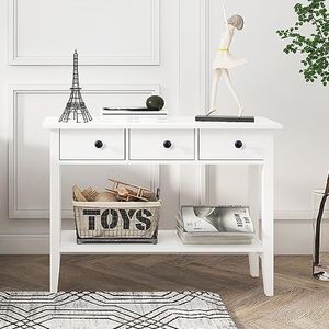 sogesfurniture Make-uptafel met twee planken, met kast met drie laden, minimalistisch, robuuste structuur, niet gemakkelijk op te vouwen, afmetingen: 100 x 34 x 71,5 cm, wit