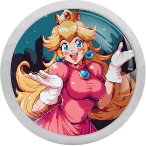 voor Princess Peach Glow-in-The-Dark ronde ladehandgrepen en dressoirknoppen - 4-pack fluorescerende kast en kledingkast ronde knoppen met schroeven voor meubeldecoratie