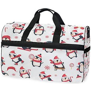 Cartoon Kerst Pinguïn Sneeuwvlok Sport Zwemmen Gym Tas met Schoenen Compartiment Weekender Duffel Reistassen Handtas voor Vrouwen Meisjes Mannen