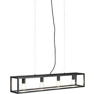 QAZQA - Industrieel | Industrie Hanglamp | Eettafel | Eetkamer zwart - Cage 4 | Woonkamer | Keuken - Staal Rechthoekig - E27 Geschikt voor LED - Max. 4 x 60 Watt