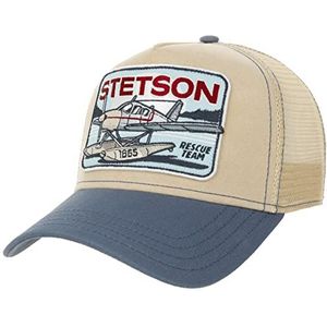 Stetson Rescue Team Trucker Pet Dames/Heren - truckercap baseballpet mesh cap Snapback met klep voor Lente/Zomer - One Size beige-blauw