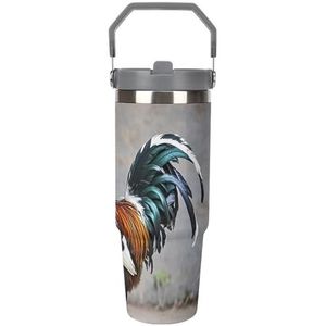 FHECVBN Grote Capaciteit Auto Cup Koffie Tumbler Haan Koffie Mok Flip Stro Tumbler Rvs Cup Geïsoleerde Tumbler Travel Mok 30oz