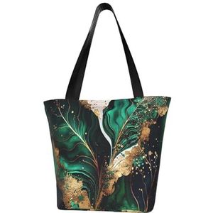 BeNtli Schoudertas, canvas draagtas grote tas vrouwen casual handtas herbruikbare boodschappentassen, smaragdgroen marmer, zoals afgebeeld, Eén maat