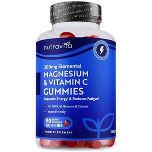 Nutravita Magnesiumcitraat Gummies met vitamine C - Veganistisch, hoge sterkte 2136 mg citraat met 200 mg elementaire mg - Magnesiumsupplementen met vitamine C - Ondersteunt energie en vermindert verm