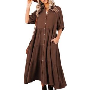 yk8fass Jurk met lange mouwen sl-5990, Koffie, XL