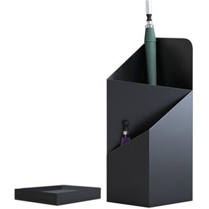 parapluhouder, Metalen parapluhouder met dubbele opbergorganisator for supermarkt thuis hotel kantoor verdikt materiaal en gescheiden chassis for suikerrietopslag(Black)