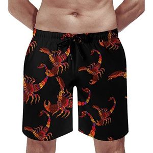 Red Scorpio Zodiac Sign Heren Zwembroek Casual Beach Shorts met Compressie Liner Sneldrogende Badmode met Zakken 3XL