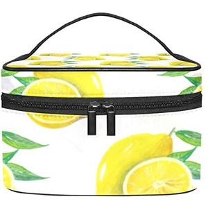 Roze zwart gouden gestippeld patroon make-up tas voor vrouwen meisjes cosmetische tassen met handvat reizen make-up organizer tas, Zomer Fruit Citroen Snijden Patroon, 8.9x5.9x5.4 Inches, Make-up zakje