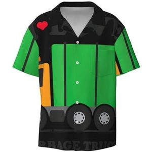 I Love Garbage Trucks Print Overhemden met korte mouwen voor heren, met zak, casual overhemd met knopen, zakelijk overhemd, Zwart, XXL