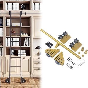 Rollende ladderhardwareset, Schuifladder Hardware Kit Goud 100-732 cm(20ft/610cm Track kit)