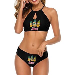 Leuke Aloha Ananas Dames Bikini Sets Tweedelig Badpak Spaghetti Strap Badpak Zomer Strand