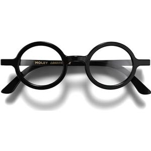 LONDON MOLE Brillen | Moley Leesbril | Ronde Bril | Coole lezers | Stijlvolle leesbril | Heren Dames Uniseks | Veerscharnieren | Glans Zwart | + 1.5 vergroting