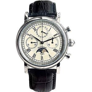 SUM199S MoonPhase Master Seagull ST1908 Beweging Sapphire Crystal Heren Chronograaf Mechanisch Horloge 1963, Zwart, 40mm, riem