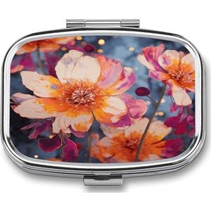 Heldere Bloemen Pillendoos Pil Organizer Pil Case 2 Compartiment Geneeskunde Pil Organizer Kleine Pil Case Pil Container Pillenhouder Leuke Pillendoos Mini Pillendoosje