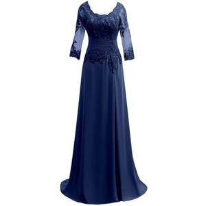 Dames chiffon moeder van de bruid jurk voor bruiloft ruches galajurken cocktailjurk plus size, Donkerblauw, 32