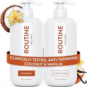 Routine Wellness Anti-dunner wordende shampoo en conditioner set voor dunner wordend haar - biotine DHT Blocker voor dames en heren, kleurveilige shampoo voor haaruitval en gezondere groei - kokosnoot