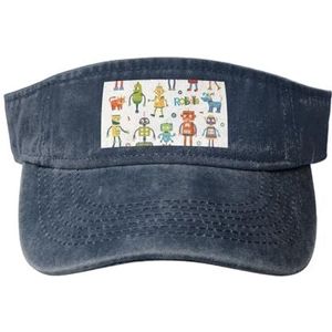 LAMAME Leuke Cartoon Robots Gedrukt Lege Top Baseball Sun Cap Verstelbare Sport Cap, Donkerblauw, 5-7