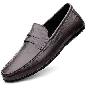 Loafers for heren met vierkante neus PU-leer Penny Loafers Flexibele comfortabele platte hak Wandelschoenen Bruiloft instapper (Color : Brown, Size : 41 EU)