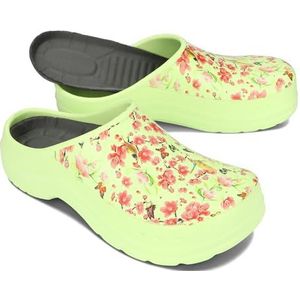 BeComfy Vrouwen Mannen Eva Klompen Comfortabele Ultralichte Tuin Schoenen met Moro of Bloemenprint 36-46 EU (Pistache Bloemen, EU-systeem voor schoenmaten, Volwassene, Numeriek, Normaal, 39)