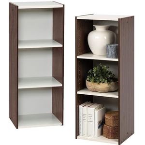 Iris Ohyama, Boekenkast met 2 opbergplanken, Set van 2 bijzetmeubels, Design, Modulair, Kantoor, Slaapkamer, Woonkamer - UB-6035 - Bruin