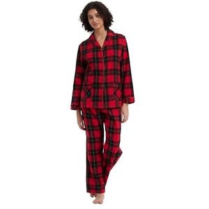 kolipajam Vrouwen 100% Katoen Flanel Pyjama Set Garen Geverfd Gezellige Lange Mouw Winter PJ's voor Vrouwen, Rood en Zwart Plaid, L