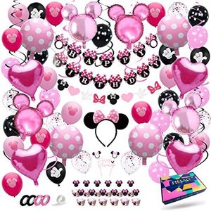 Fissaly® Minnie Thema Verjaardag Versiering – Ballonnen & Slingers Feest Decoratie – Mouse Kinderfeestje