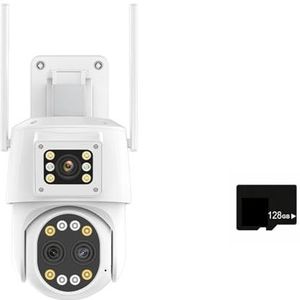 Bewakingscamera, 4G Sim-kaart IP Camera 4K HD Drie-Lens PTZ Camera 2K Dual Screen Beveiligingscamera AI Auto Tracking P2P Surveillance(4K WIFI Add 128G)