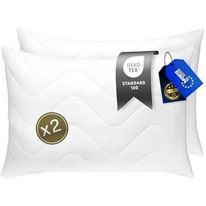 FAM' HOME luxe kussen 60x70 2-stuks – Hoofdkussen met volumineuze vulling (820 g) – Ergonomische witte slaapkussens – Allergie-vriendelijk, wasbaar tot 95 °C – Ademend en gemakkelijk te onderhouden