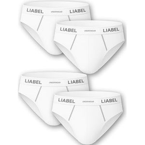 Liabel 4 slips voor heren, katoen, wit of zwart, met versterkte naden, set van 4, herenondergoed, slip met elastiek buiten, wit, 4 stuks, L