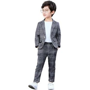 LOLANTA 2-delige pak voor jongens, grijze geruite blazer- en broekoutfit voor kinderen, vrijetijdskleding of trouwjurk, donkergrijs, 110