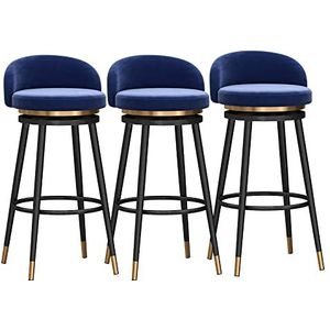 DangLeKJ Draaibare barkrukken set van 3 fluwelen stoel bar stoelen ontbijt keuken toonbank eilanden zwart metalen poten barkrukken hoge krukken (maat: 75 cm, kleur: blauw)