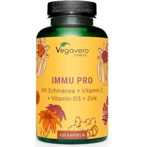 Vegavero IMMUUNSYSTEEM complex | Met echinacea, vitamine C, vitamine D3, selenium, gember en zink | 120 capsules | Versterk het immuunsysteem* | Vegan
